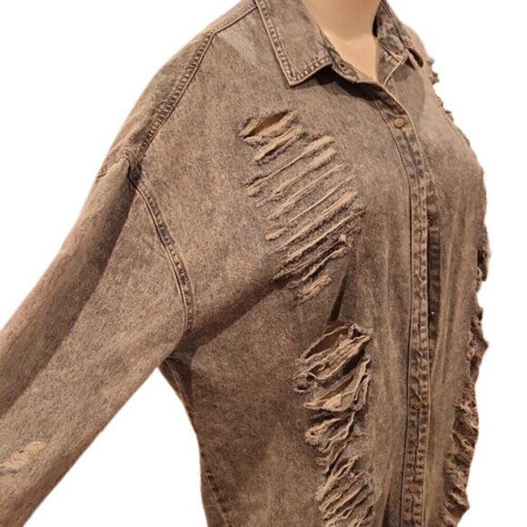 [Highway Jeans] Distressed Ripped Long Denim Dress - Size L - Picture 7 of 14